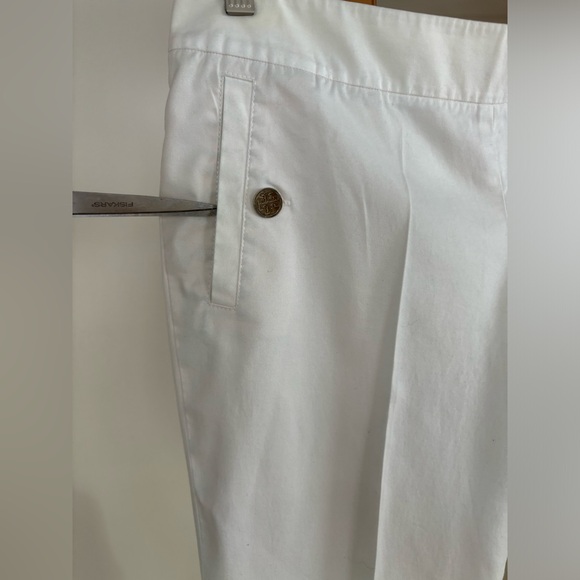 Tory Burch White Mid Rise Flat Front Side Zip Stretch Cotton Crop Trouser Size 8 - Picture 2 of 8